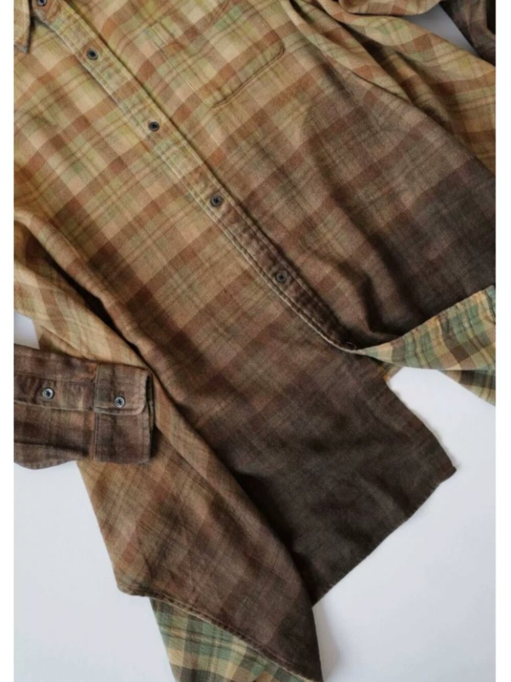 NWT R13 Draped Front Shirt - Khaki to Brown Ombre Plaid - Picture 9 of 11